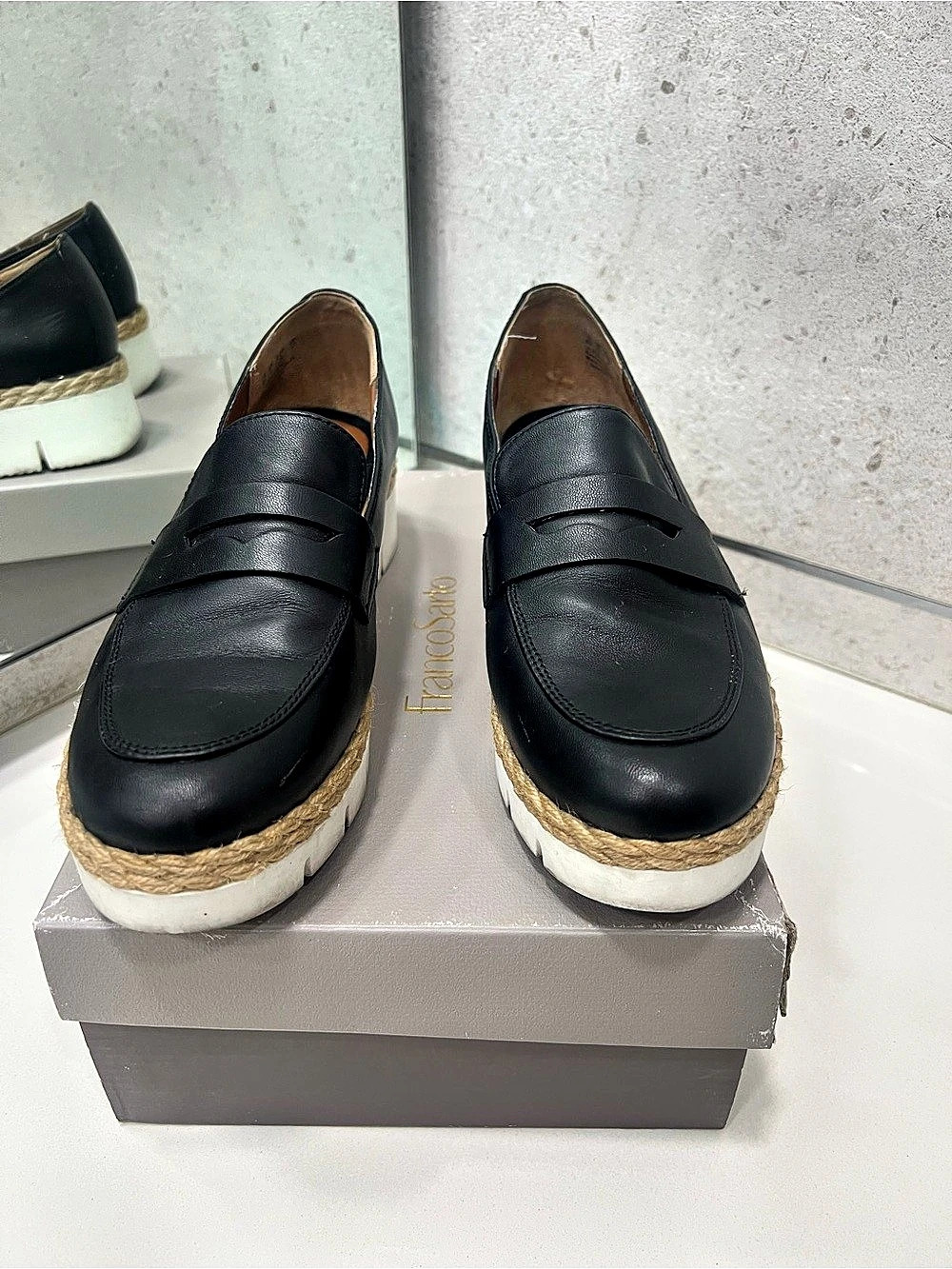 Franco Sarto L-Sansara Black Platform Loafers US 8 M
